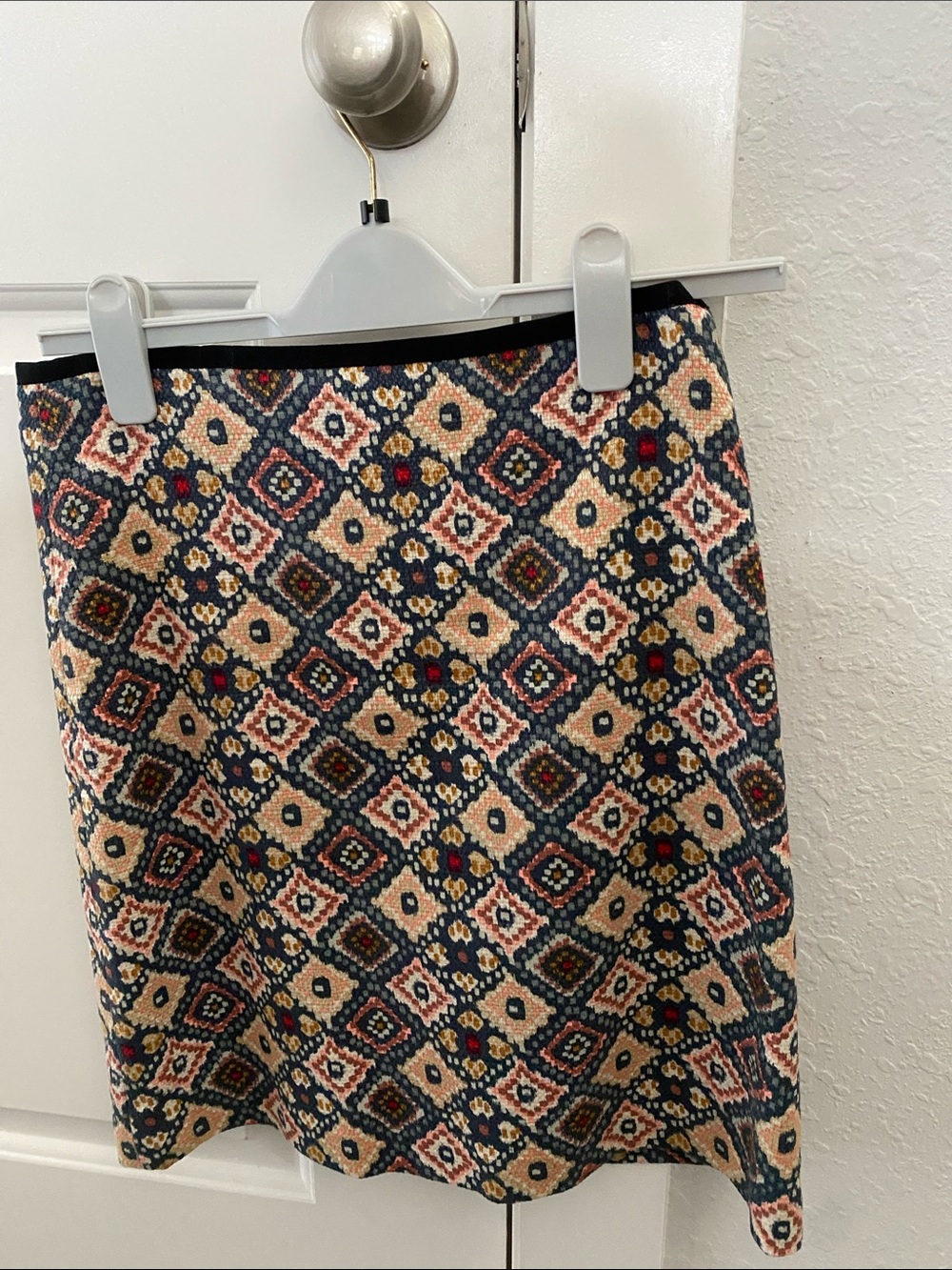 LOFT Navy, Cream & Pink Geometric Mini Skirt